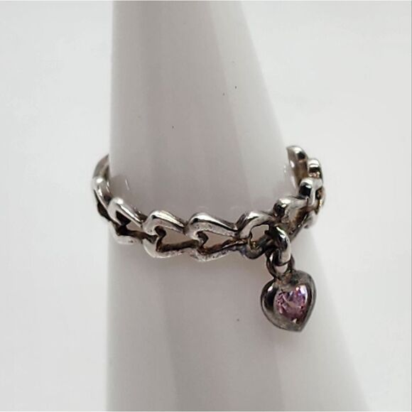 Avon RJ Graziano Sterling Silver & Pink Stone Adjustable Heart Ring - Picture 2 of 6